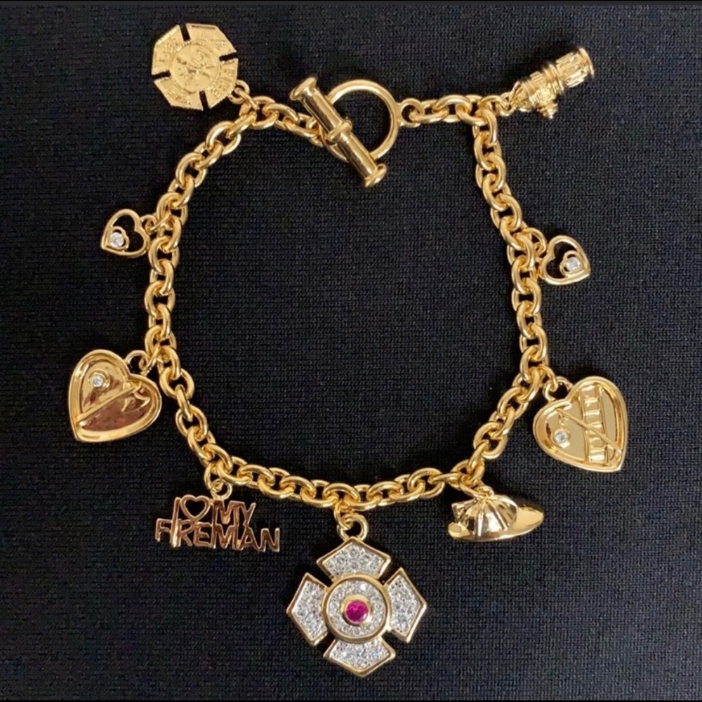 Bradford Exchange BGE Signed My Hero Firefighter Charm 24k gold plated bracelet